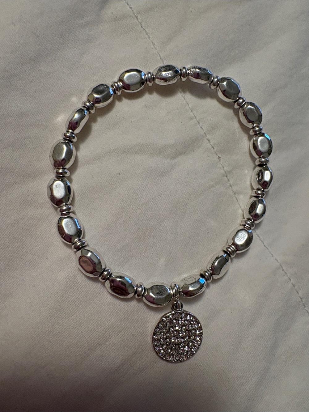 Silver Crystal Disc Beaded Stretch Bracelet